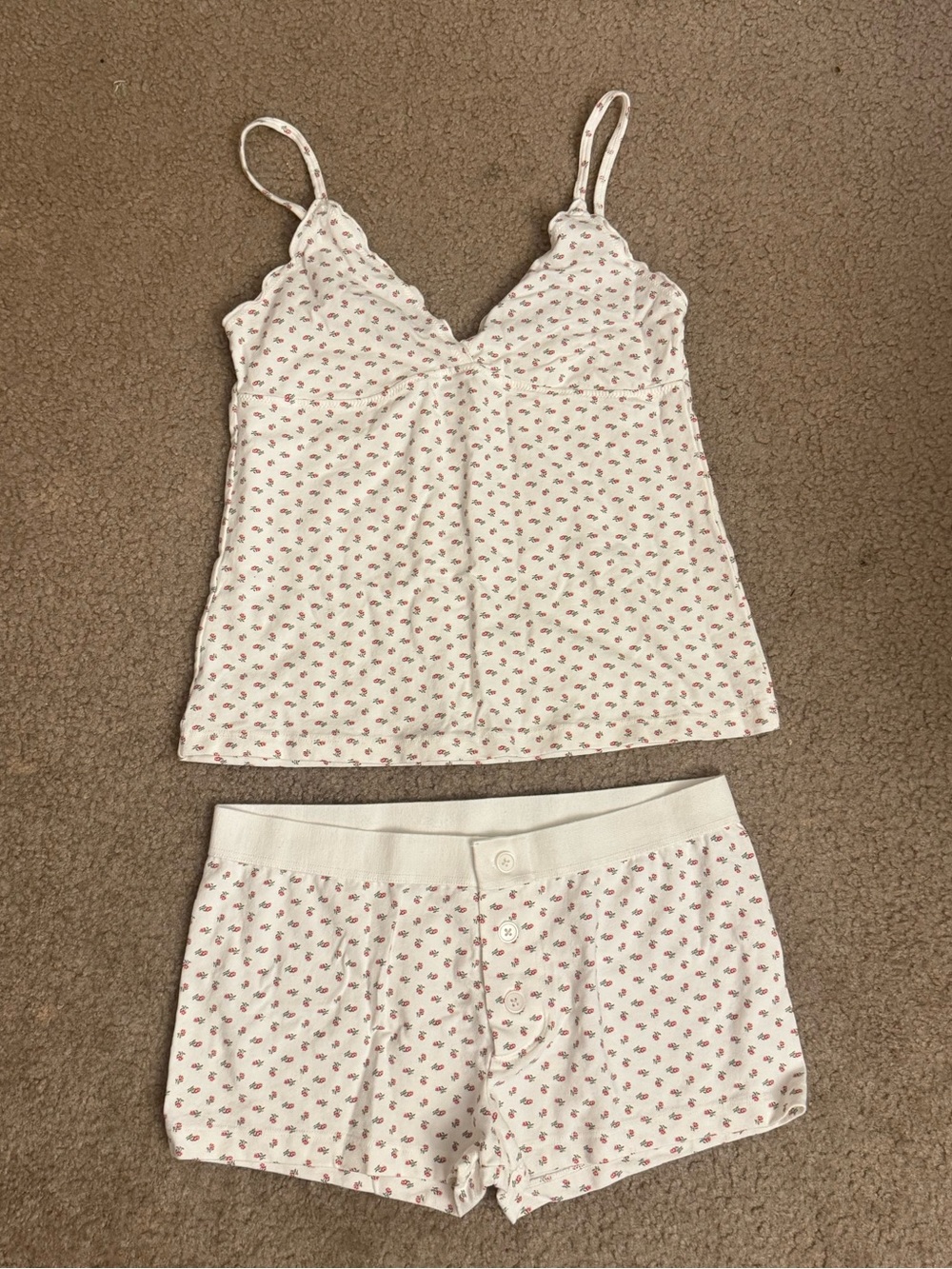 NWOT Brandy Melville Cream Cami & Short Pajama Set with Rose Print